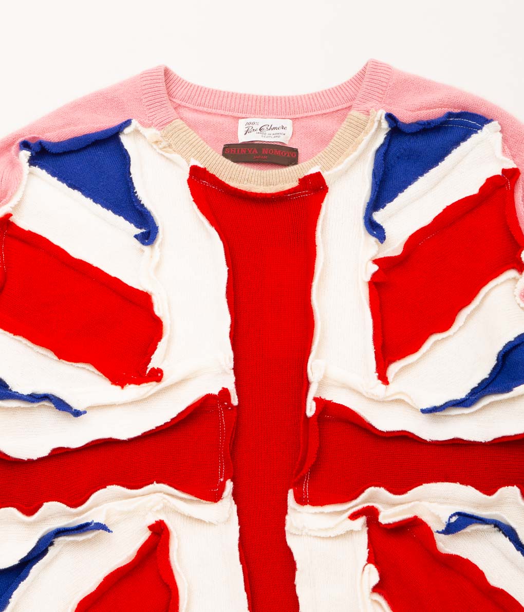 SHINYA NOMOTO"HANDMADE PATCHWORK UNION JACK CASHMERE SWEATER"(PINK)