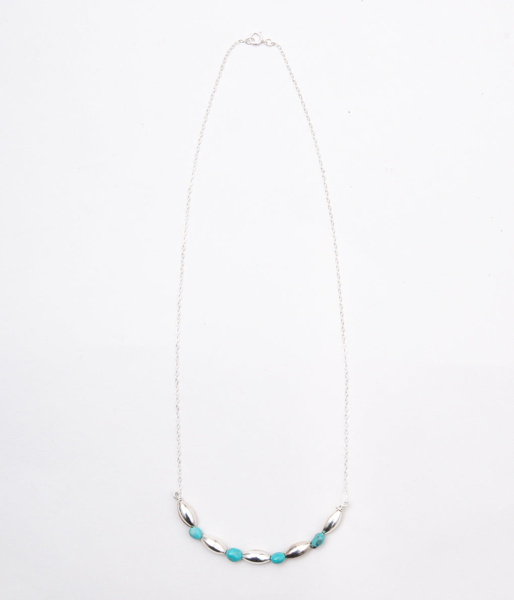 DINEH "METAL NAAYIZI TURQUOISE NECKLACE"(SILVER & TURQUOISE)