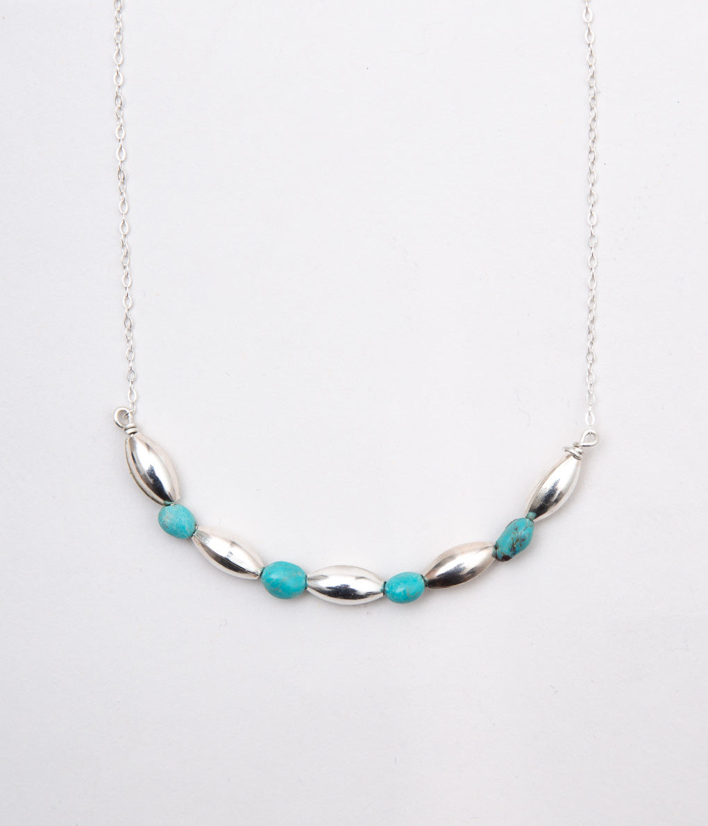 DINEH "METAL NAAYIZI TURQUOISE NECKLACE"(SILVER & TURQUOISE)