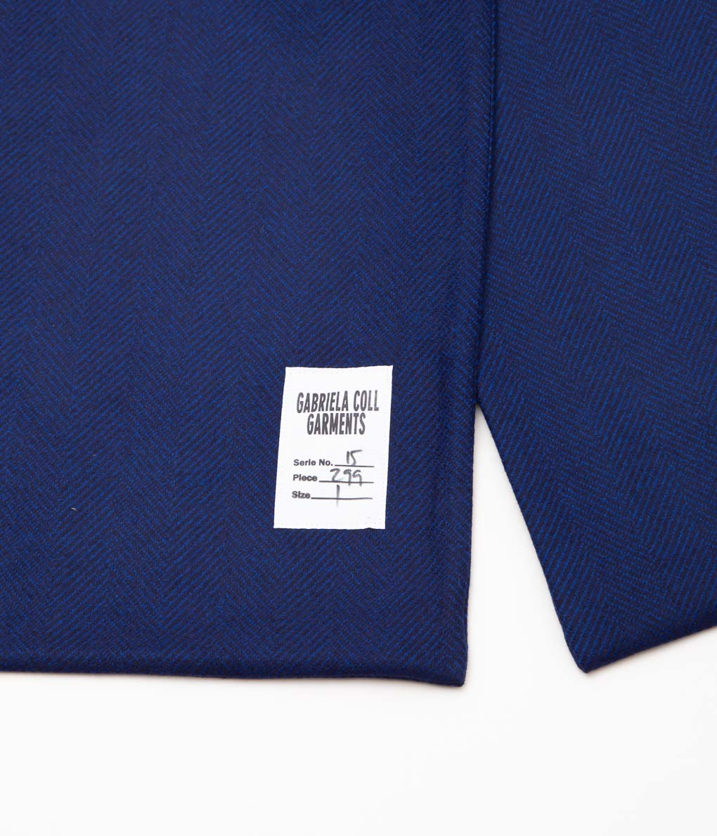 GABRIELA COLL GARMENTS ''NO.299 LORO PIANA DOUBLED WOOL SCARF'' (BLUE HERRINGBONE)