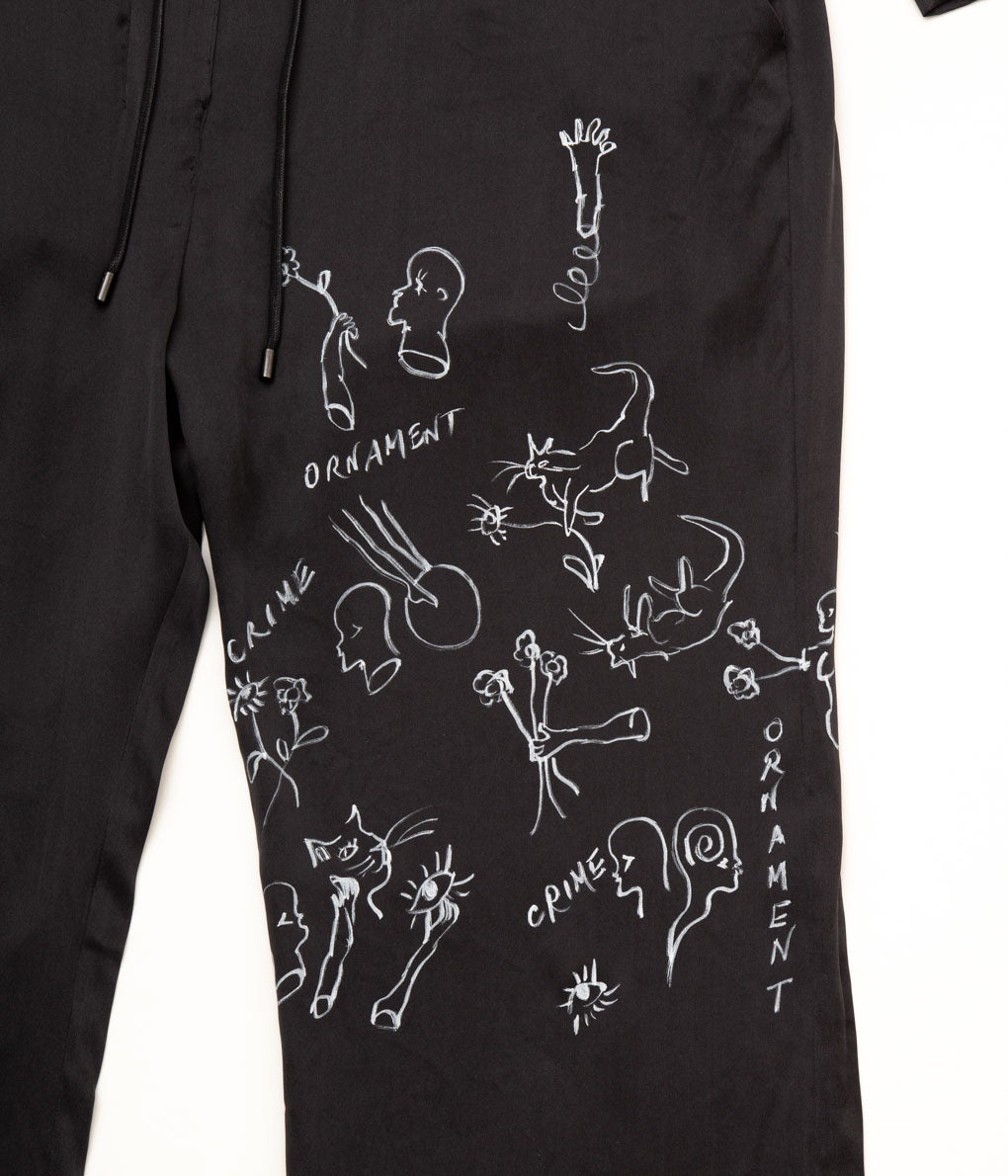 WONDEROUND "SILK WORKSUIT WITH HANDPAINT CAT GARDEN"(BLACK)