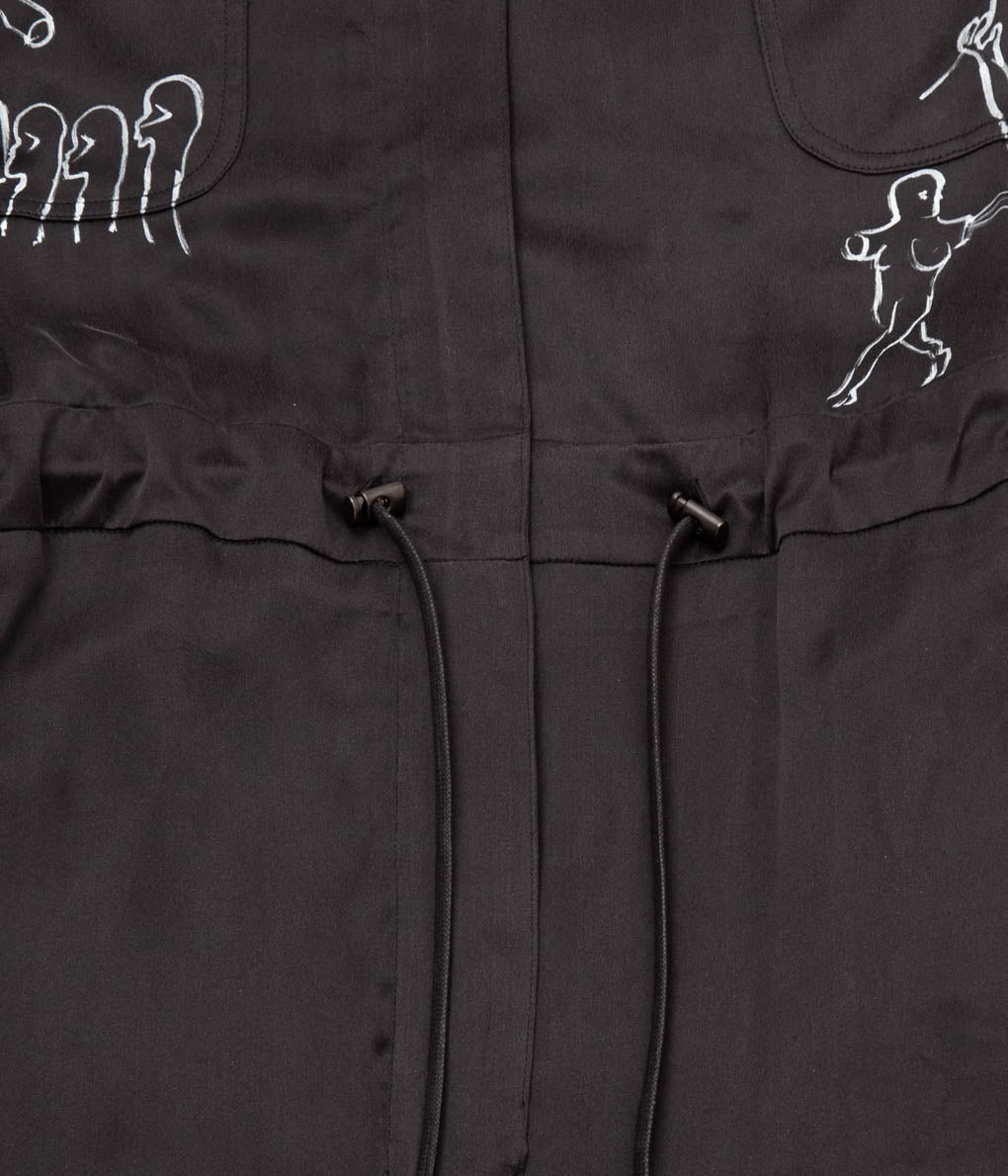 WONDEROUND "SILK WORKSUIT WITH HANDPAINT CAT GARDEN"(BLACK)