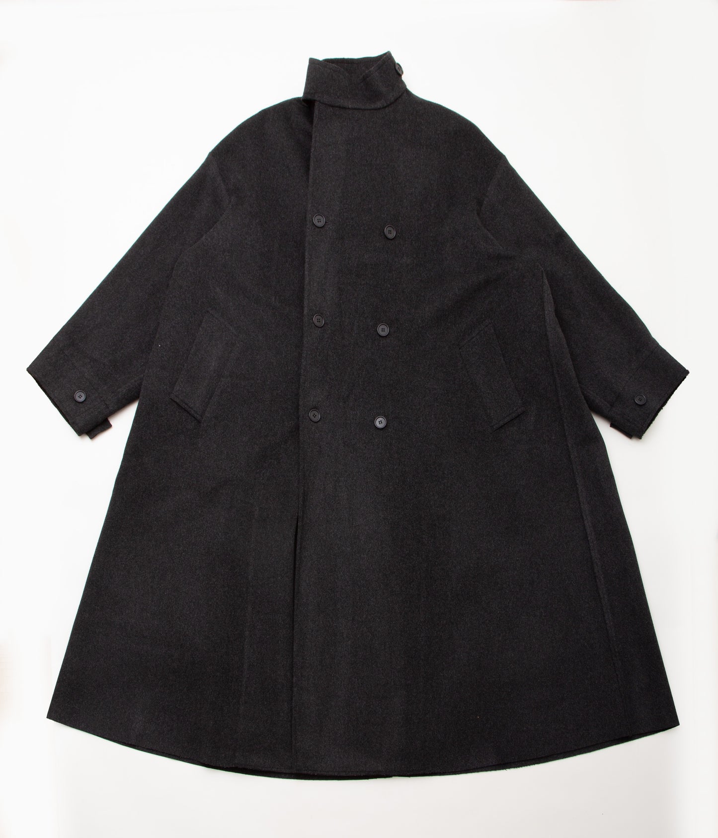 GABRIELA COLL GARMENTS ''NO.65 LORO PIANA HEAVY WOOL OVERSIZED COAT'' (BLACK MELANGE)