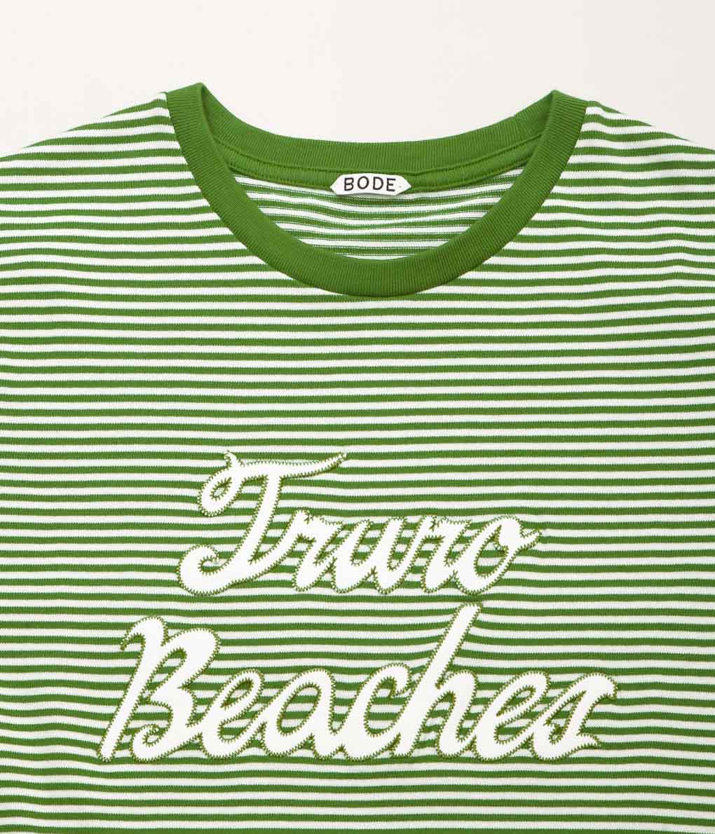 BODE ''TRURO STRIPE CROPPED TEE'' (GREEN CREAM)
