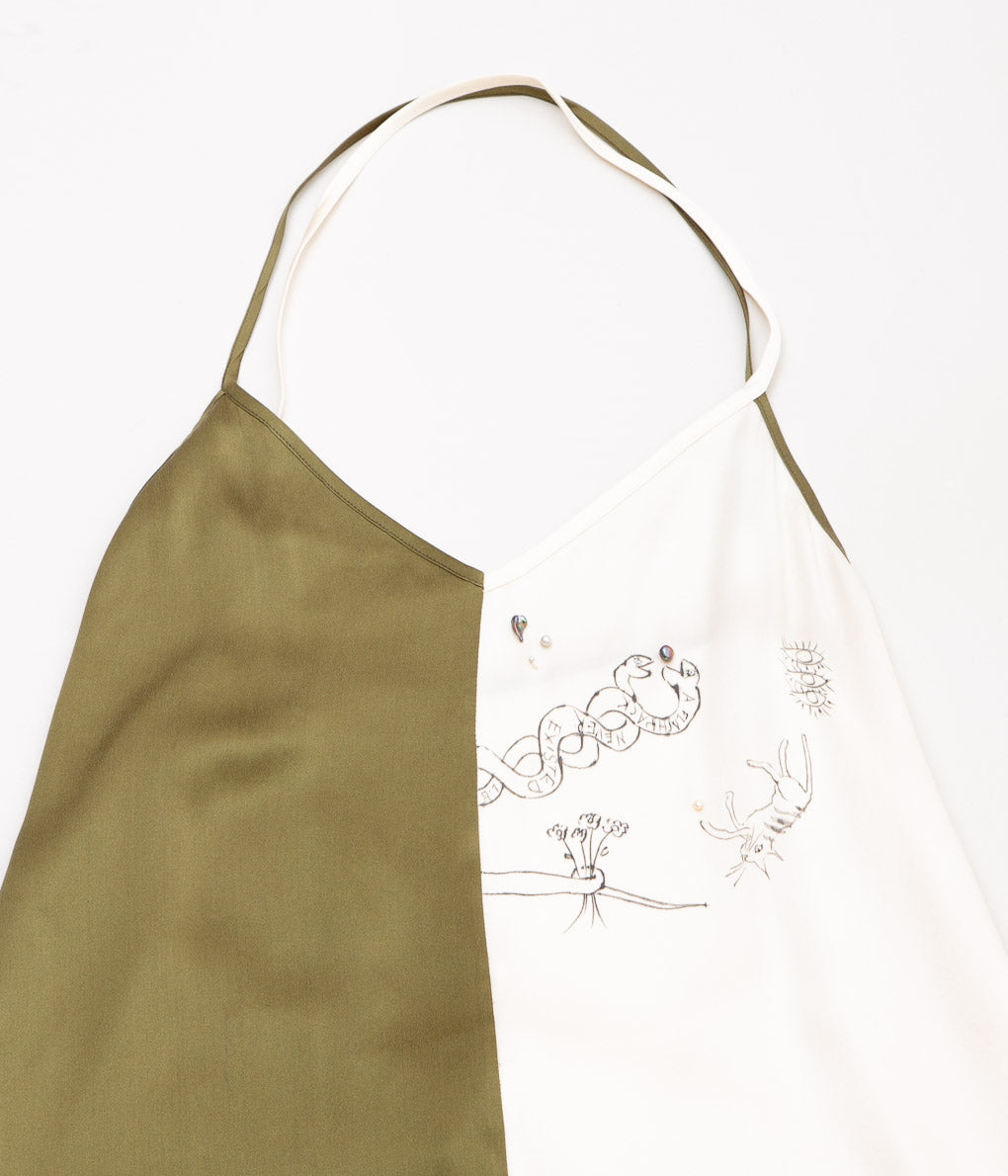WONDEROUND "SILK SLIP DRESS "(KHAKI&IVORY)