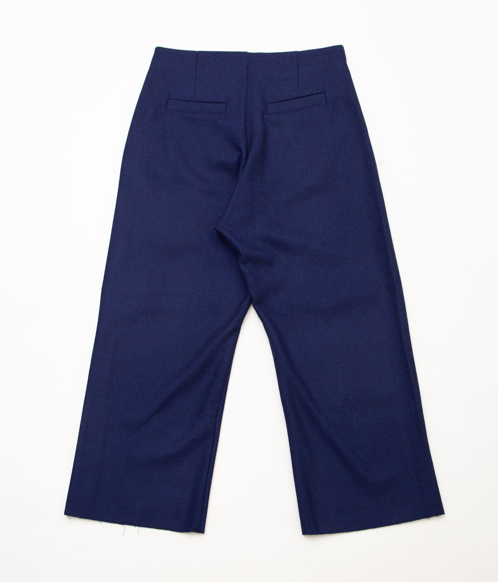 GABRIELA COLL GARMENTS ''NO.227 LORO PIANA WOOL FULL TROUSERS'' (BLUE HERRINGBONE)