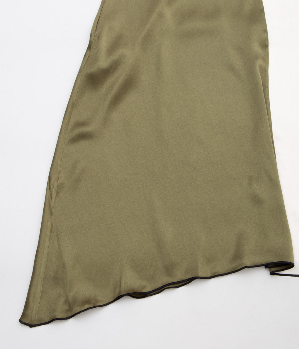 WONDEROUND "SILK SLIP DRESS "(KHAKI&IVORY)