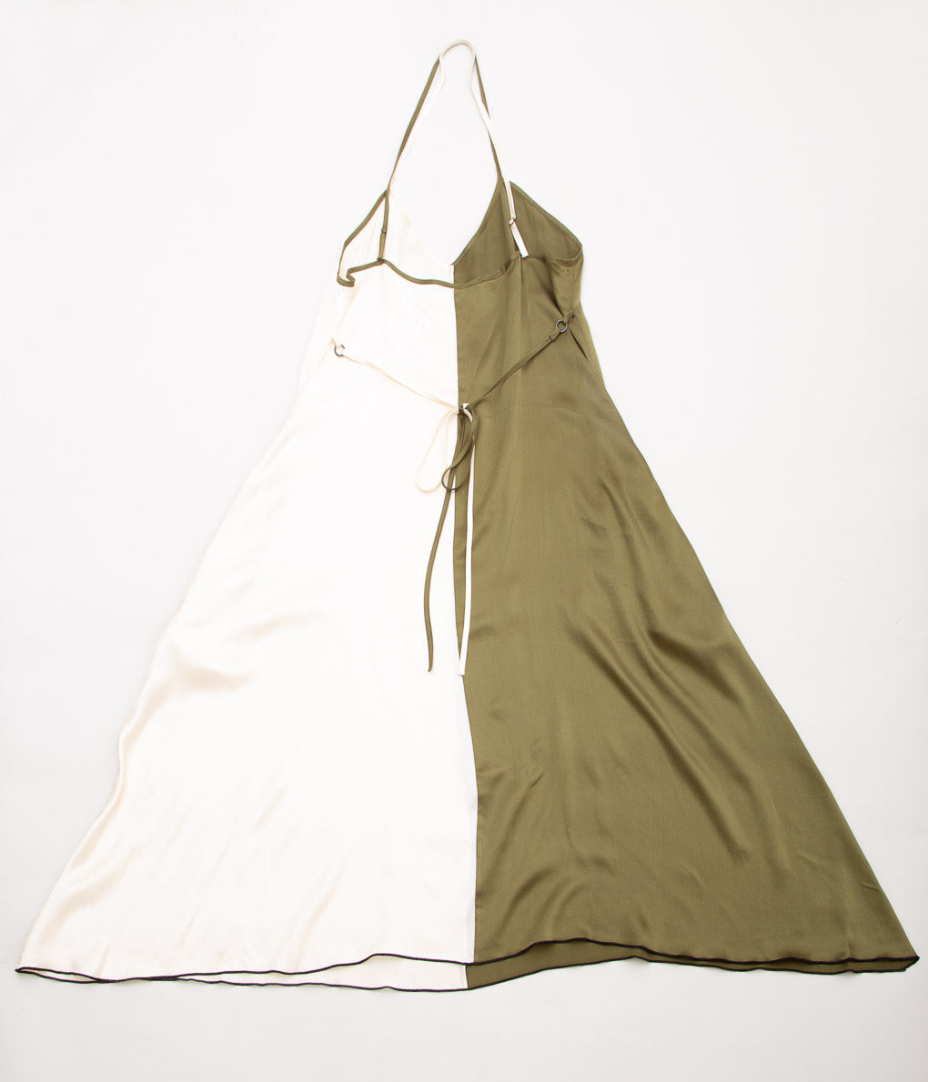 WONDEROUND "SILK SLIP DRESS "(KHAKI&IVORY)