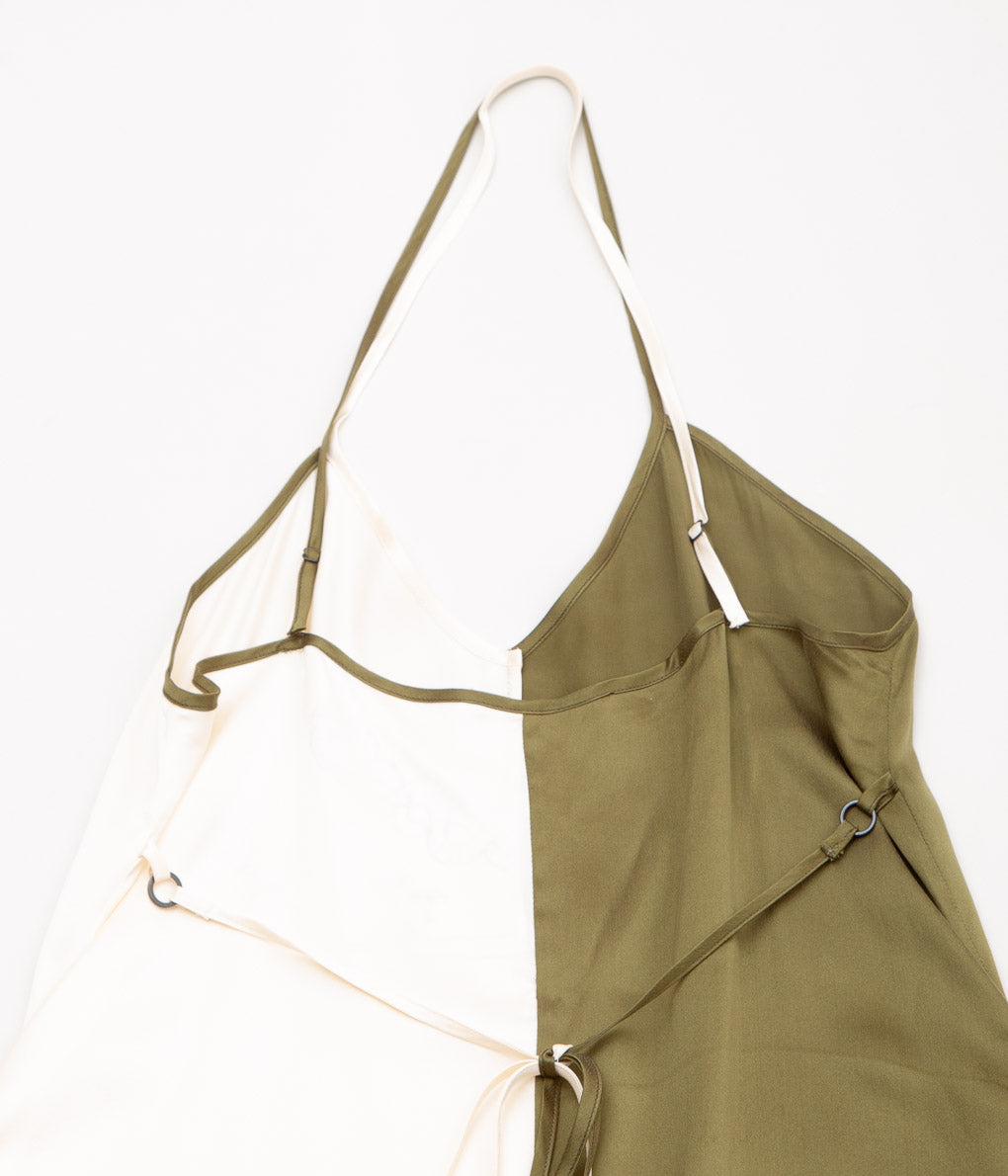WONDEROUND "SILK SLIP DRESS "(KHAKI&IVORY)