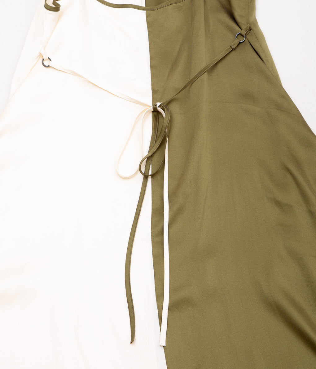 WONDEROUND "SILK SLIP DRESS "(KHAKI&IVORY)