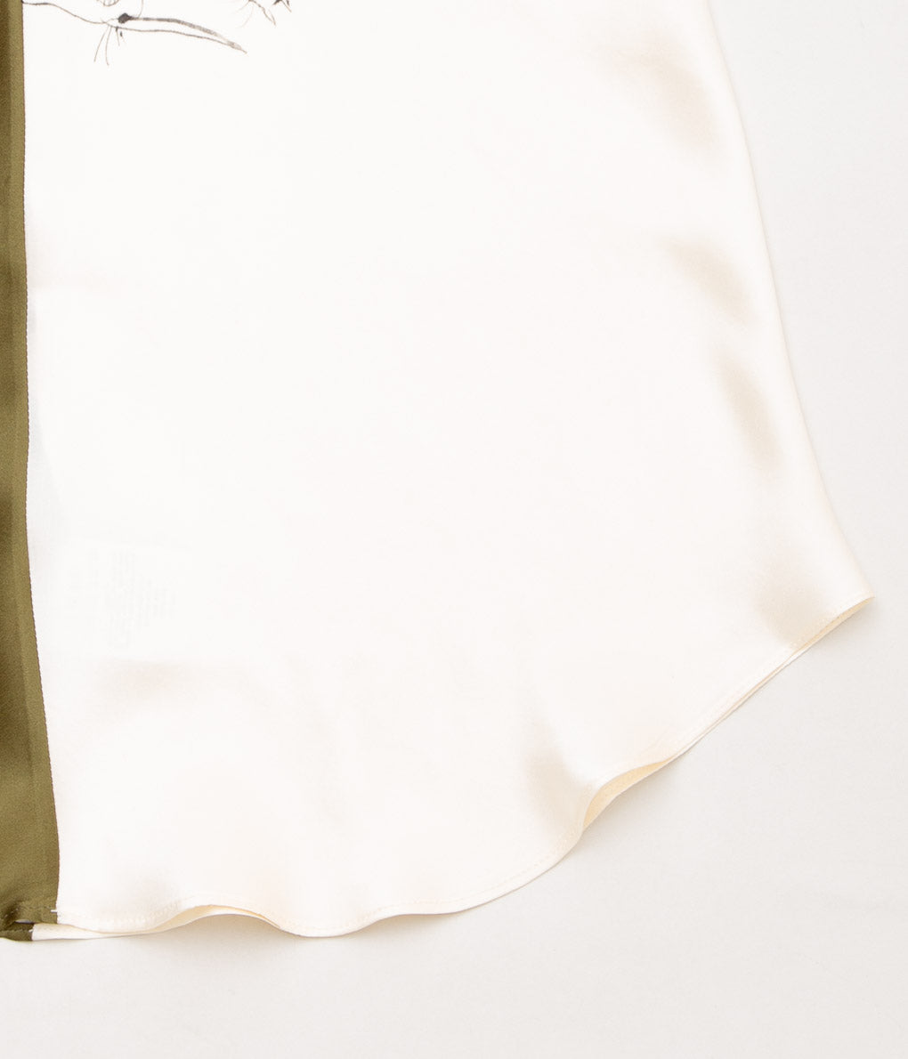 WONDEROUND "TWO TONE TANK TOP WITH HAND DRAWING & PEARL "(KHAKI&IVORY)