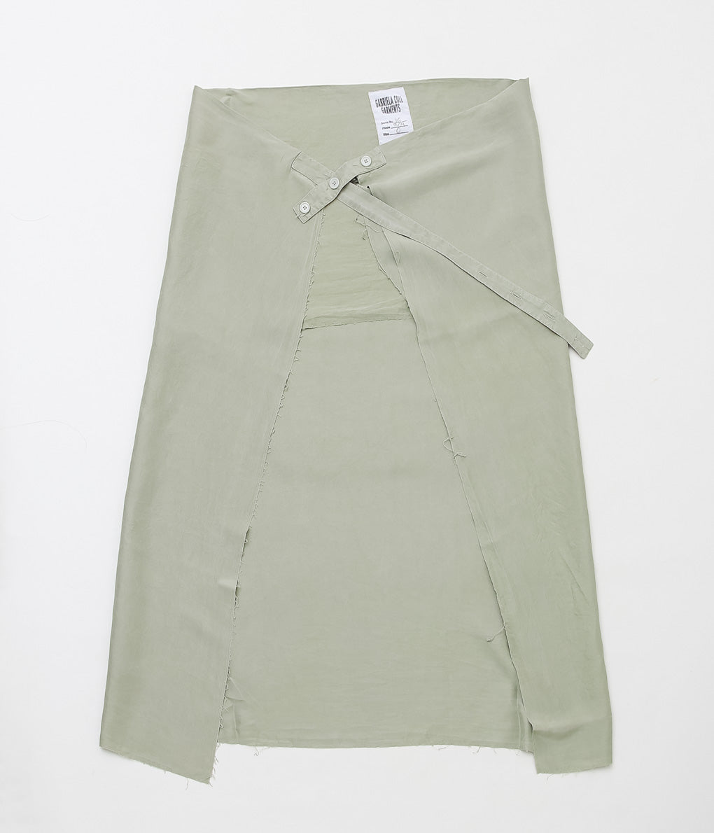 GABRIELA COLL GARMENTS ''NO.304 SILK PONGEE WRAP SKIRT'' (OFF GREEN)