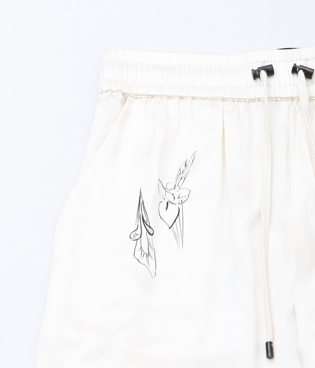 WONDEROUND ''BOXING TROUSERS W/HAND DRAWING'' (CREAM/SILK)