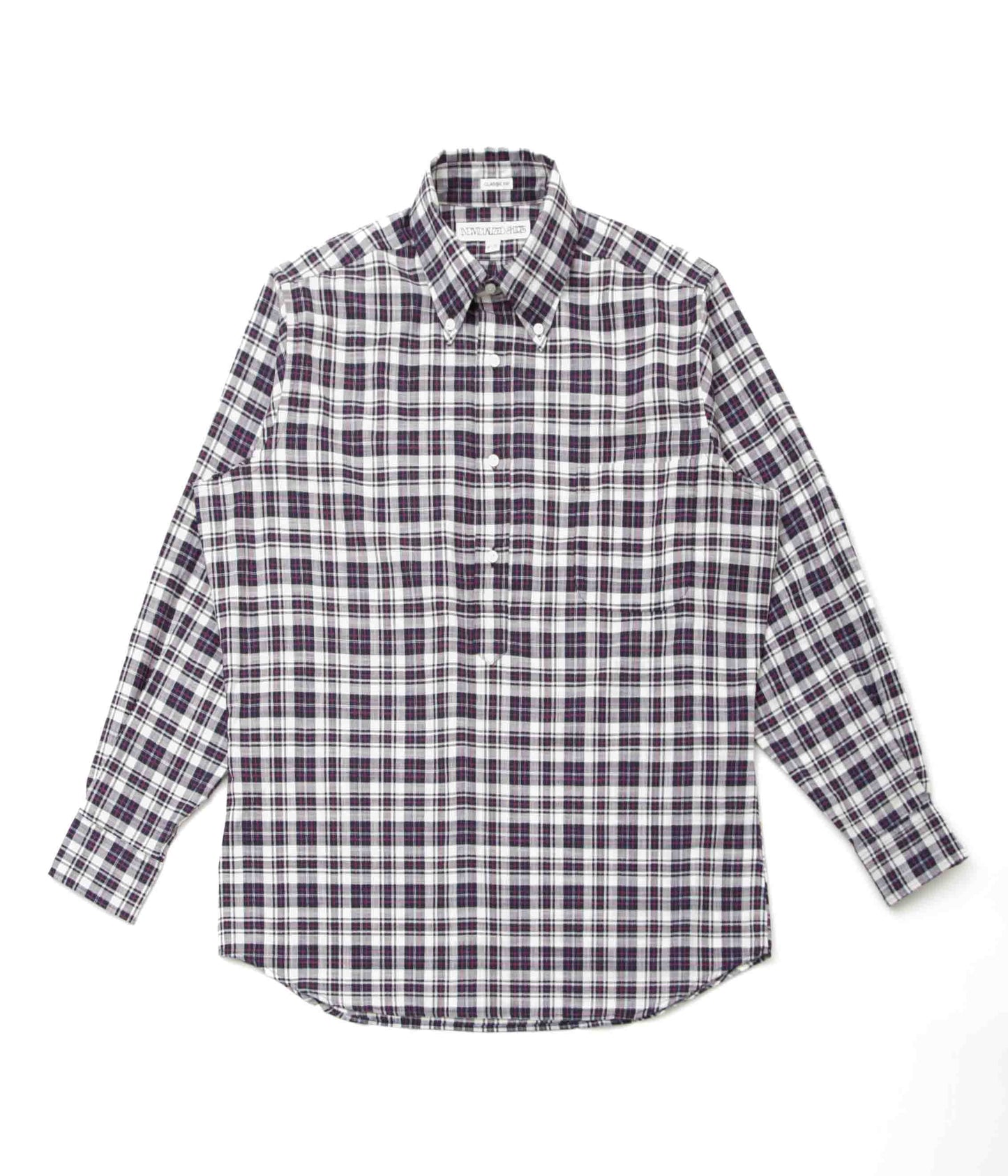 INDIVIDUALIZED SHIRTS ''SLUB MADRAS POPOVER CLASSIC FIT BUTTON DOWN SHIRTS'' (NAVY)
