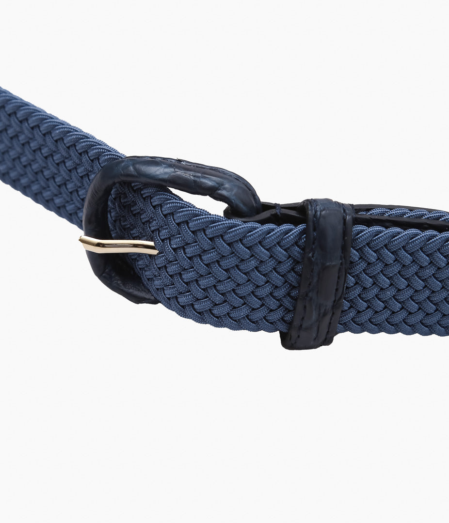 ANDERSON'S ''ELASTIC MESH BELT / CROCODILE LEATHER'' (BLUE)