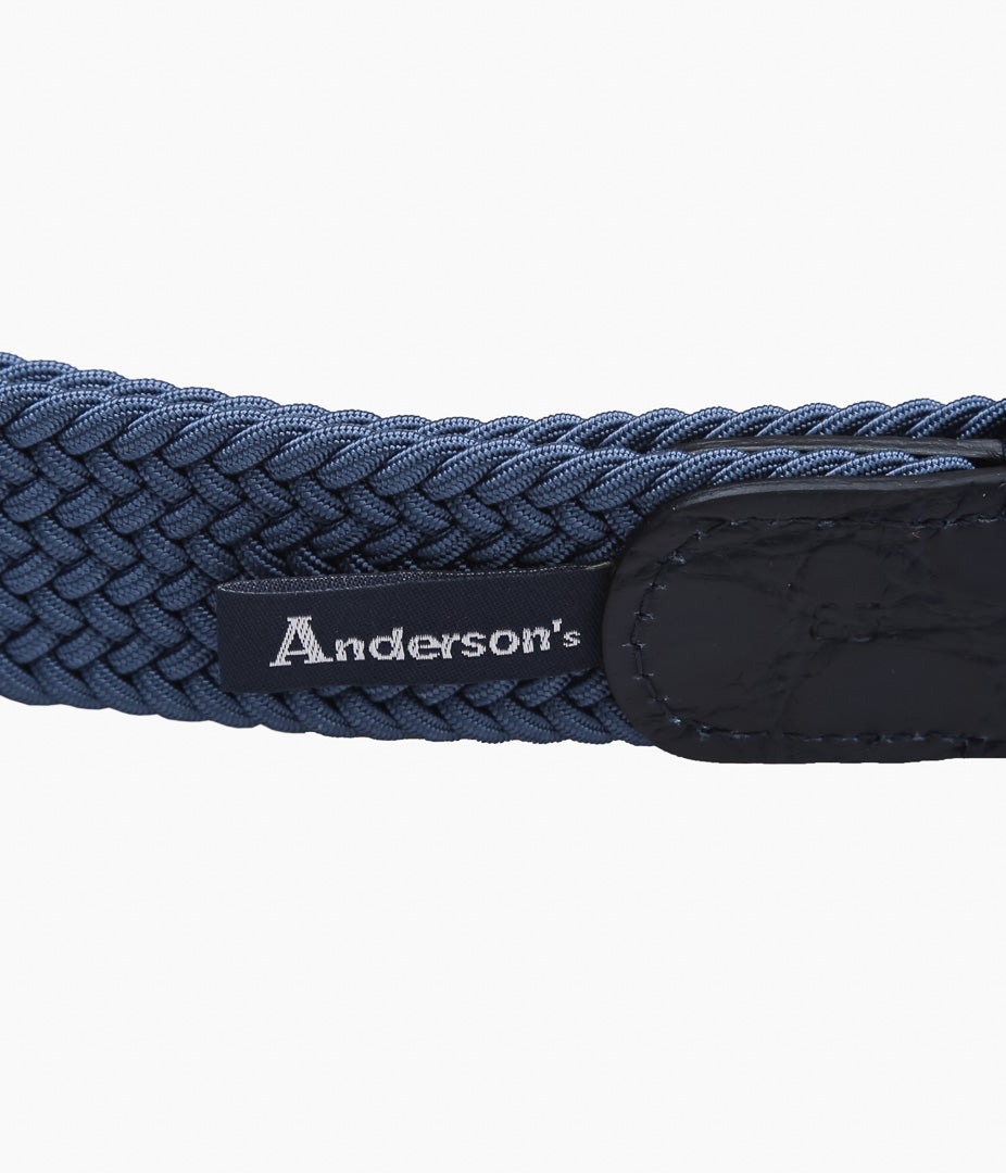 ANDERSON'S ''ELASTIC MESH BELT / CROCODILE LEATHER'' (BLUE)