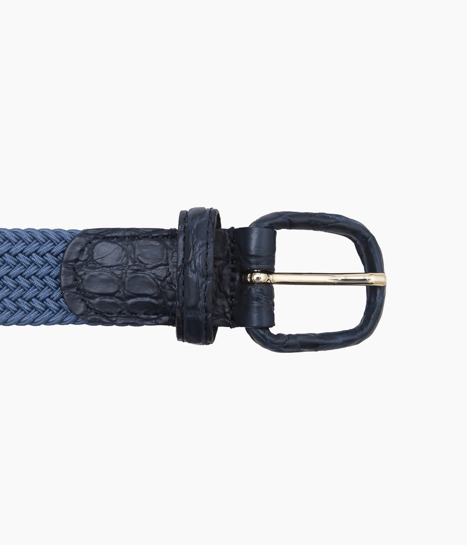 ANDERSON'S ''ELASTIC MESH BELT / CROCODILE LEATHER'' (BLUE)
