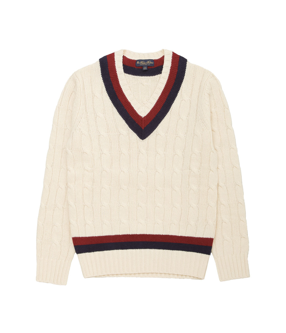 BROOKS BROTHERS ''V NECK CABLE TENNIS SWEATER'' (IVORY)