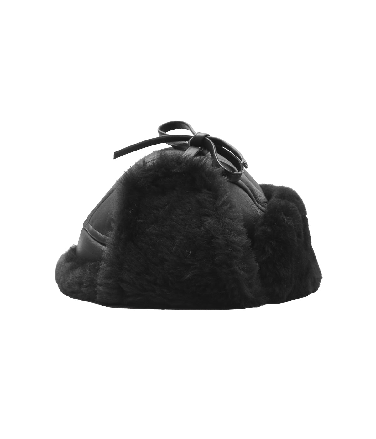 CAWLEY ''LEATHER BACK STRAIGHT HAIR SHEEPSKIN TRAPPER HAT'' (BLACK)