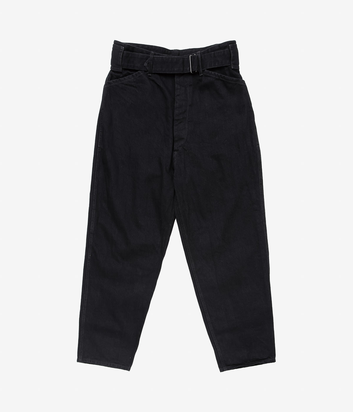 COMOLI "Black Denim Belted Pants" (BLACK)