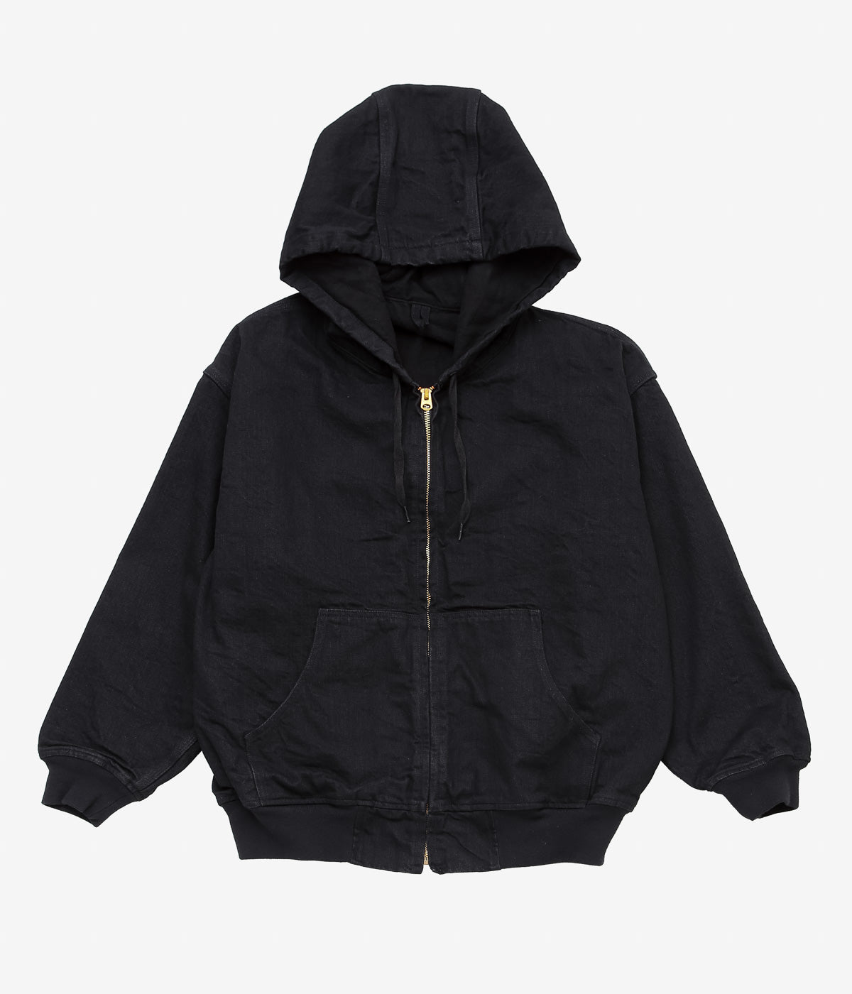 COMOLI "Black Denim Zip Hoodie" (BLACK)