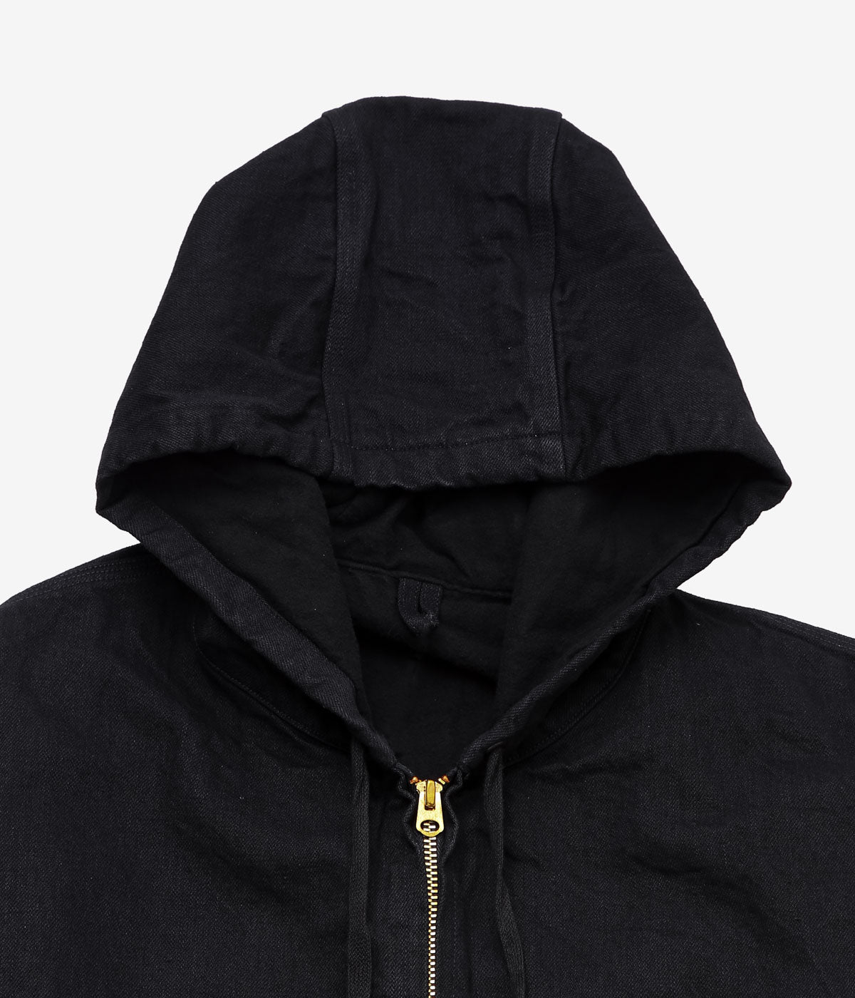 COMOLI "Black Denim Zip Hoodie" (BLACK)