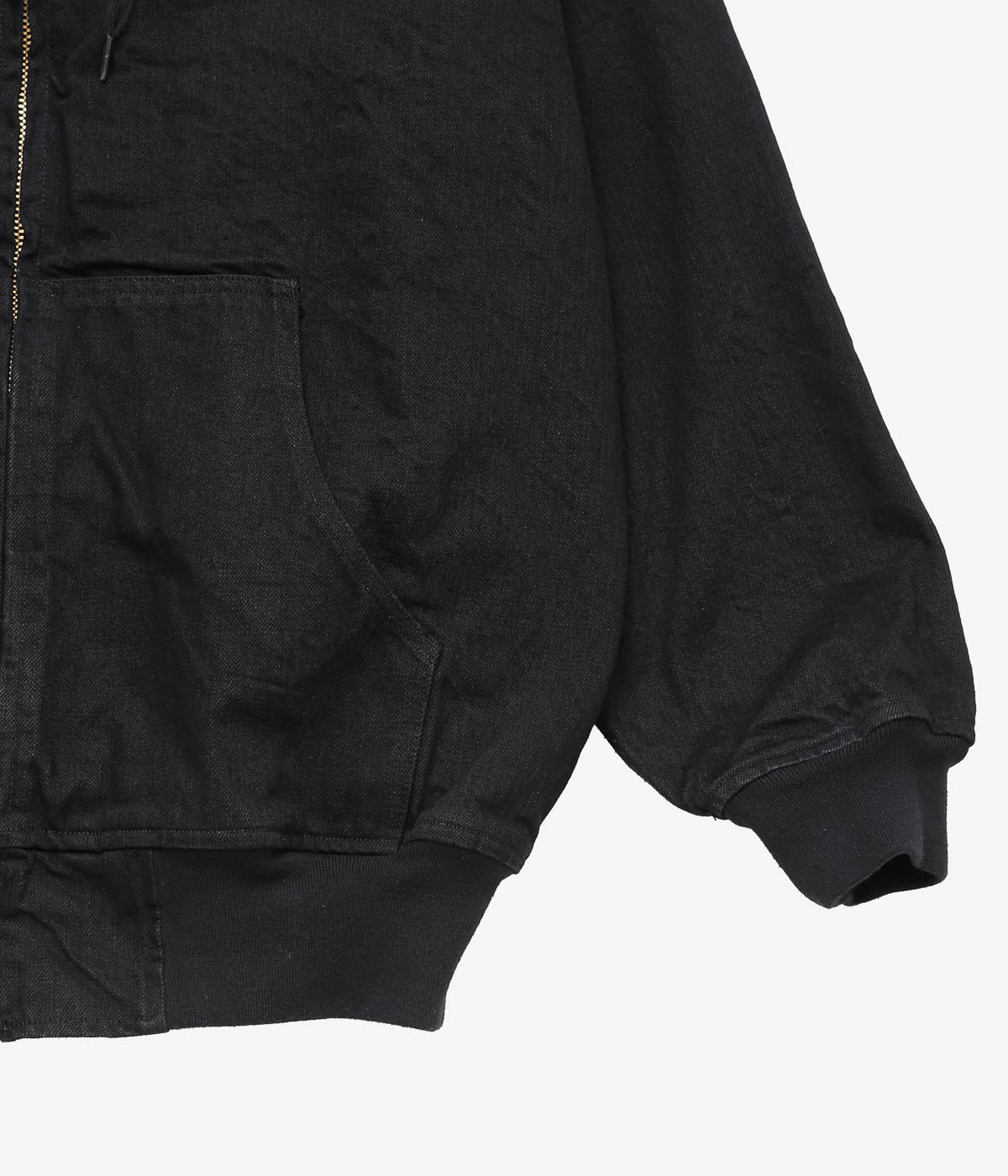 COMOLI "Black Denim Zip Hoodie" (BLACK)