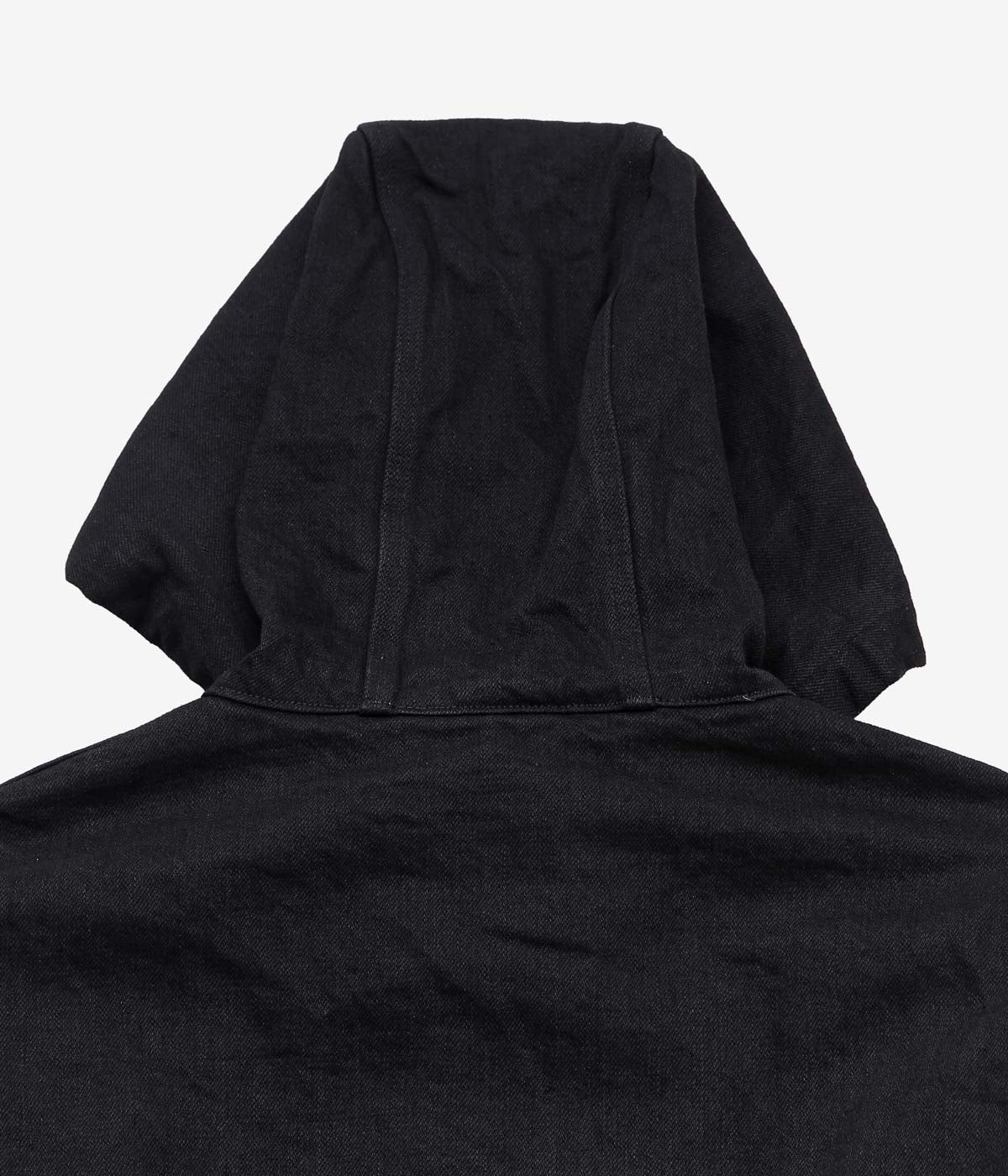 COMOLI "Black Denim Zip Hoodie" (BLACK)