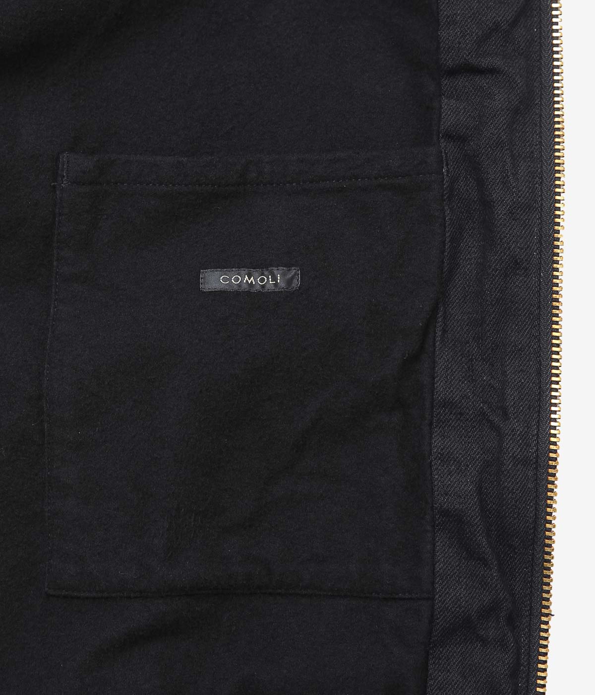 COMOLI "Black Denim Zip Hoodie" (BLACK)
