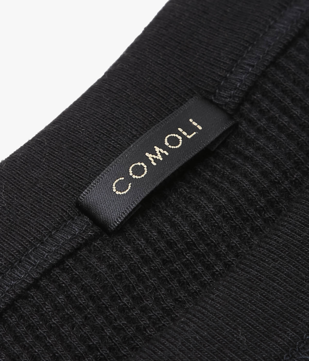 COMOLI Cotton Cashmere Waffle Long Sleeve Crew Shirt (Black)