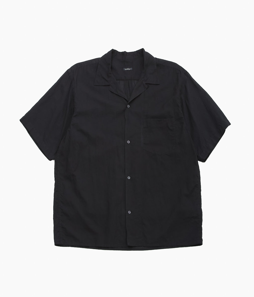 COMOLI ''KHADI 코튼 반팔 오픈 컬러 셔츠 ''(BLACK)