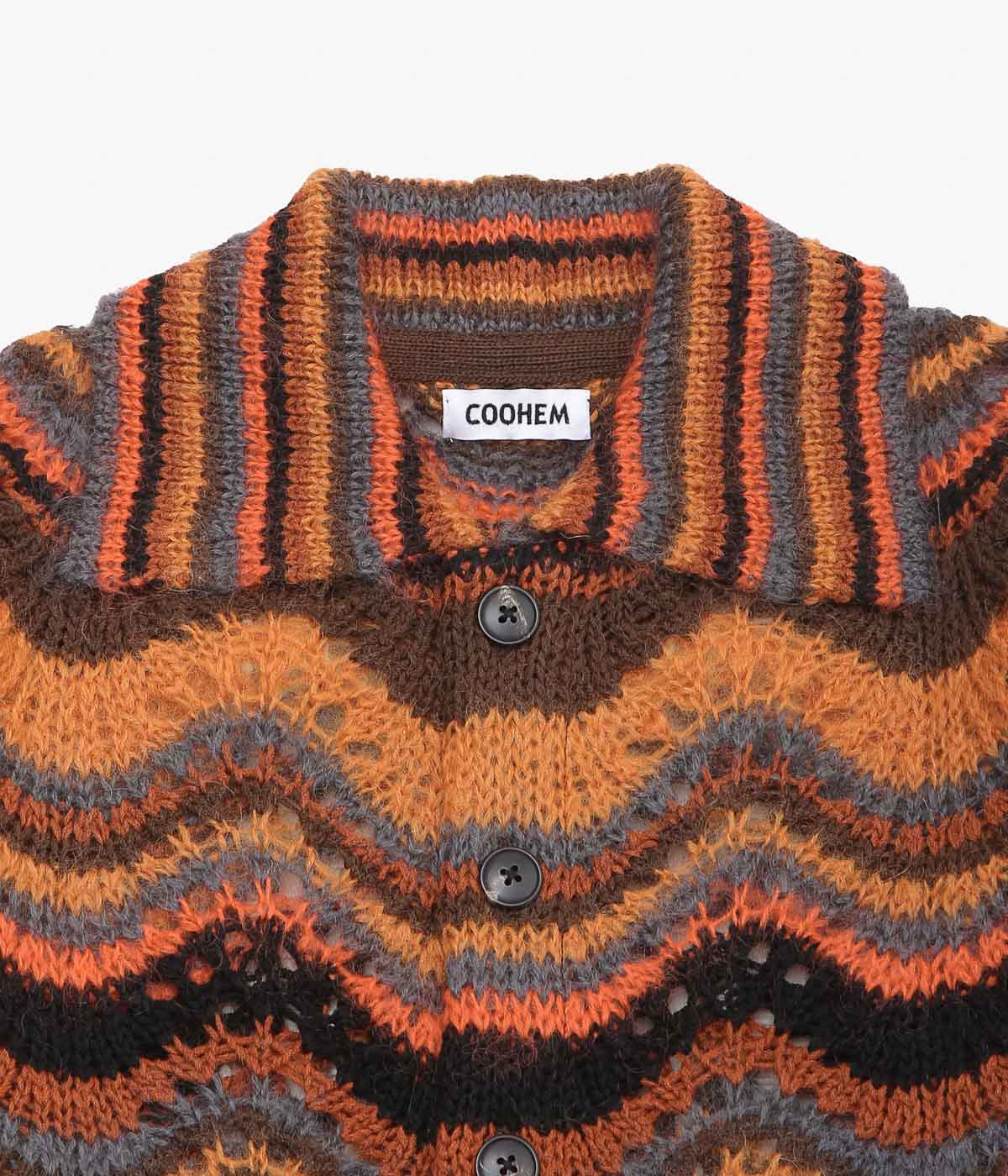 COOHEM ''MOHAIR WOOL MULTI BORDER KNIT C/D'' (BROWN)