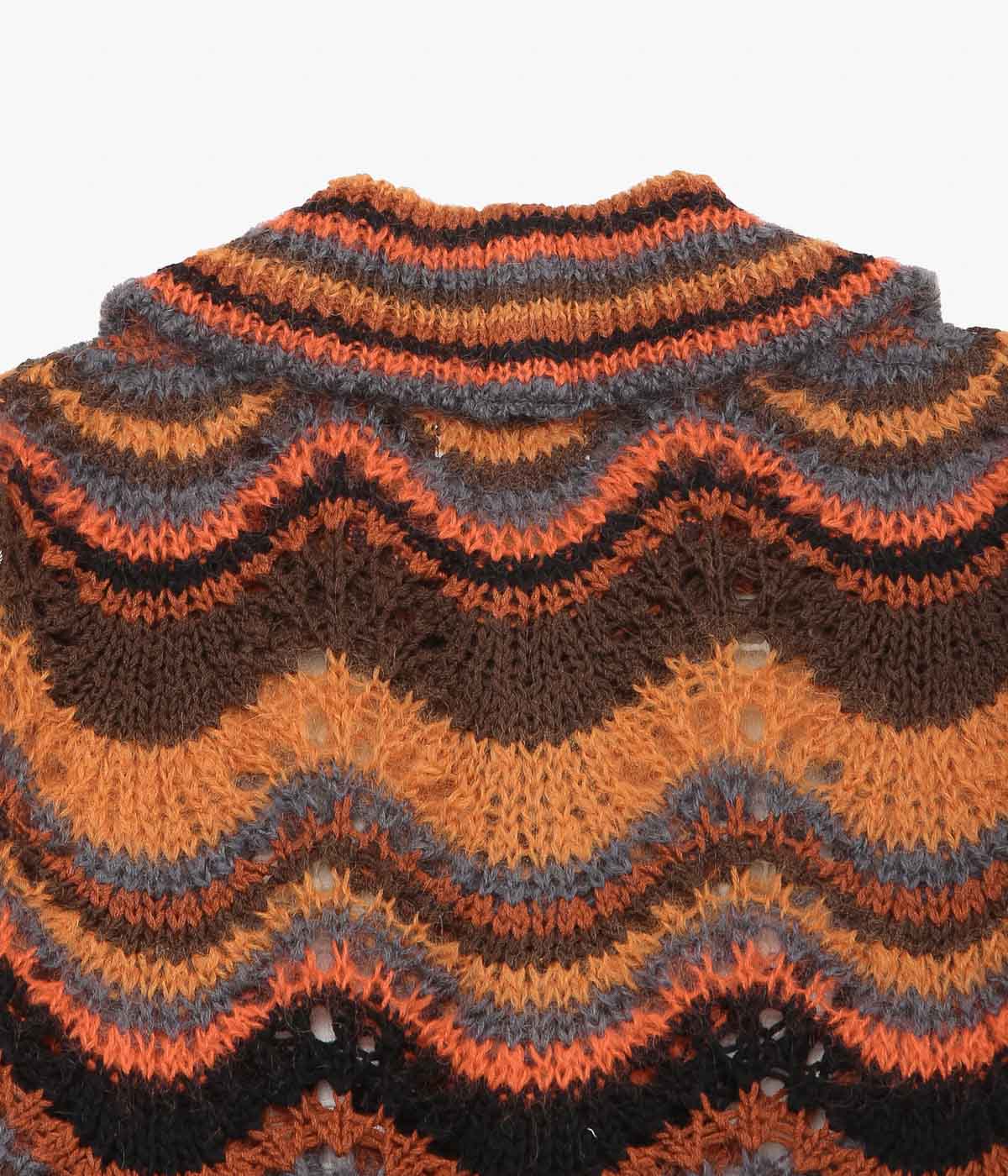 COOHEM ''MOHAIR WOOL MULTI BORDER KNIT C/D'' (BROWN)