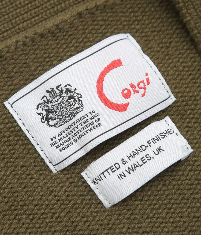 CORGI ''4PLY CASHMERE CARDIGAN'' (OLIVE DUN)