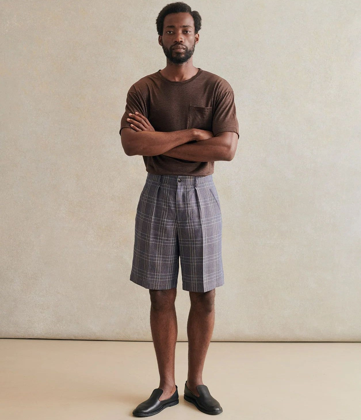 DE BONNE FACTURE ''NATURALIST SHORTS'' (LILAC CHECK)