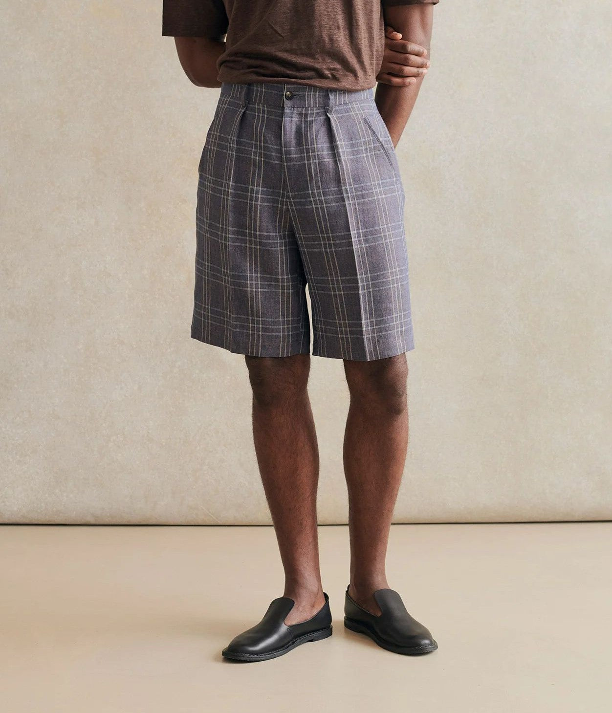 DE BONNE FACTURE ''NATURALIST SHORTS'' (LILAC CHECK)