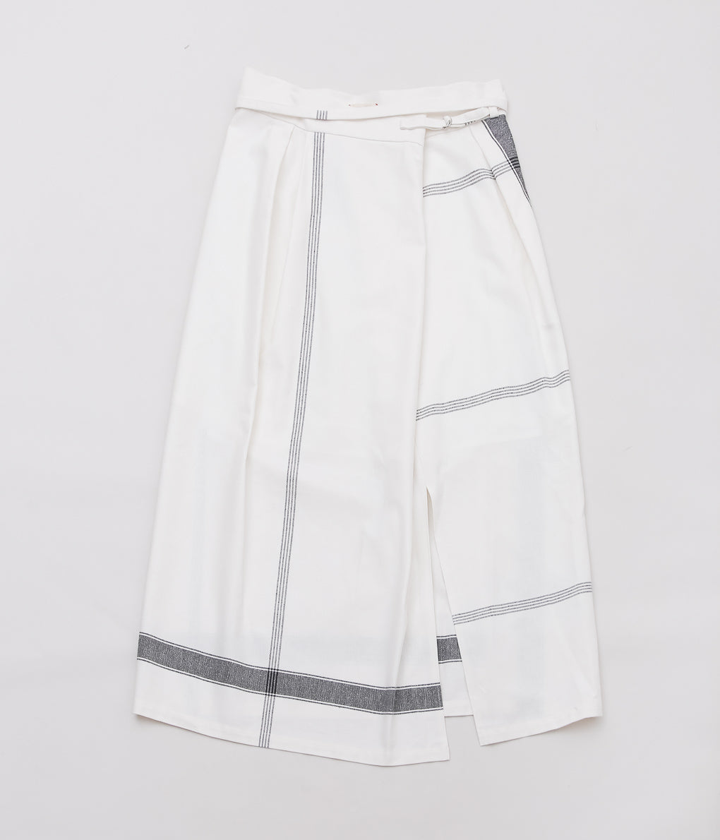 DELIY ''COTTON/LINEN BIG CHECK CLOTH WRAP SKIRT'' (OFF WHITE)