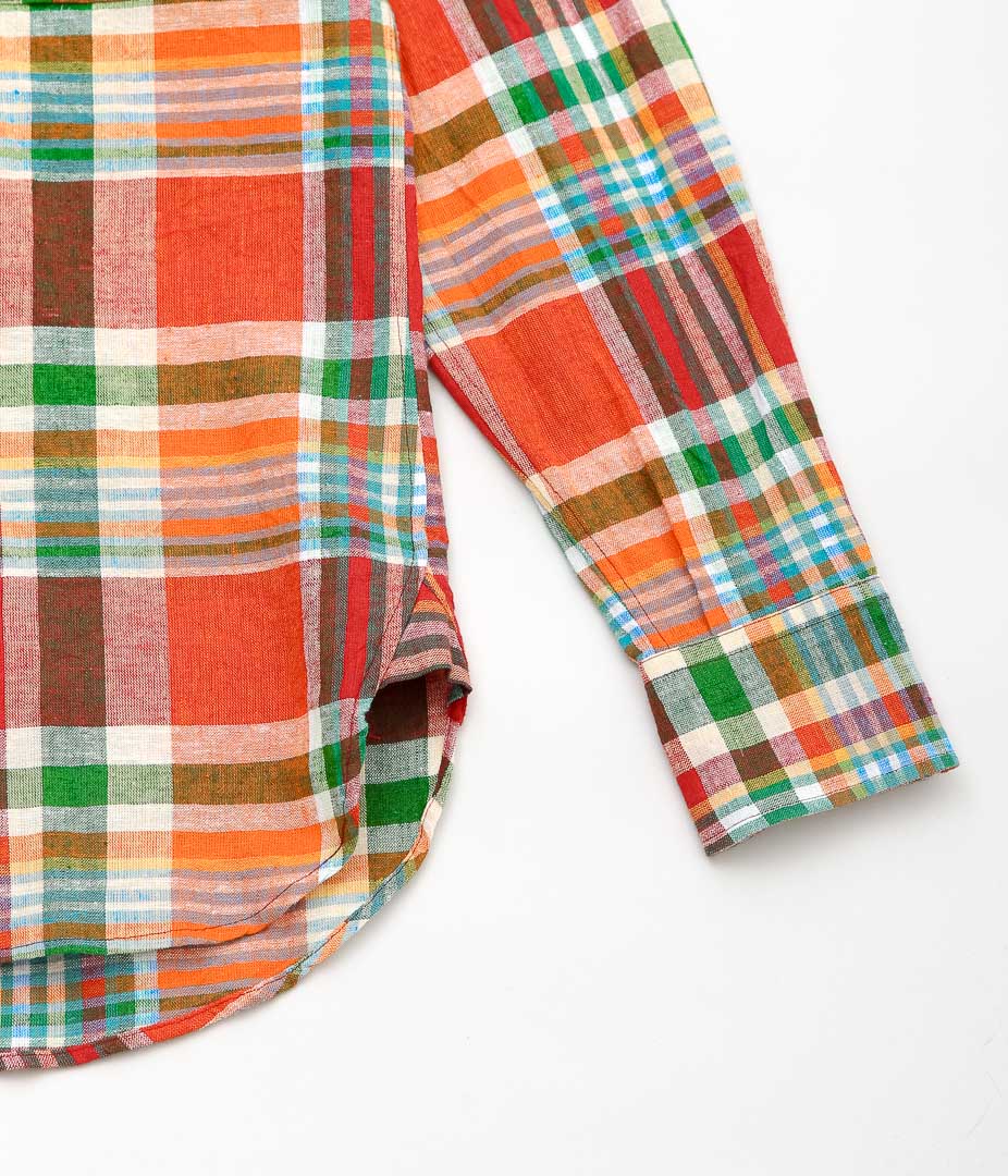DRAKE'S ''MADRAS LINEN-COTTON WORK SHIRT'' (RED, ORG & GREEN)