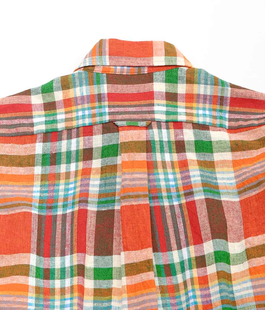DRAKE'S ''MADRAS LINEN-COTTON WORK SHIRT'' (RED, ORG & GREEN)