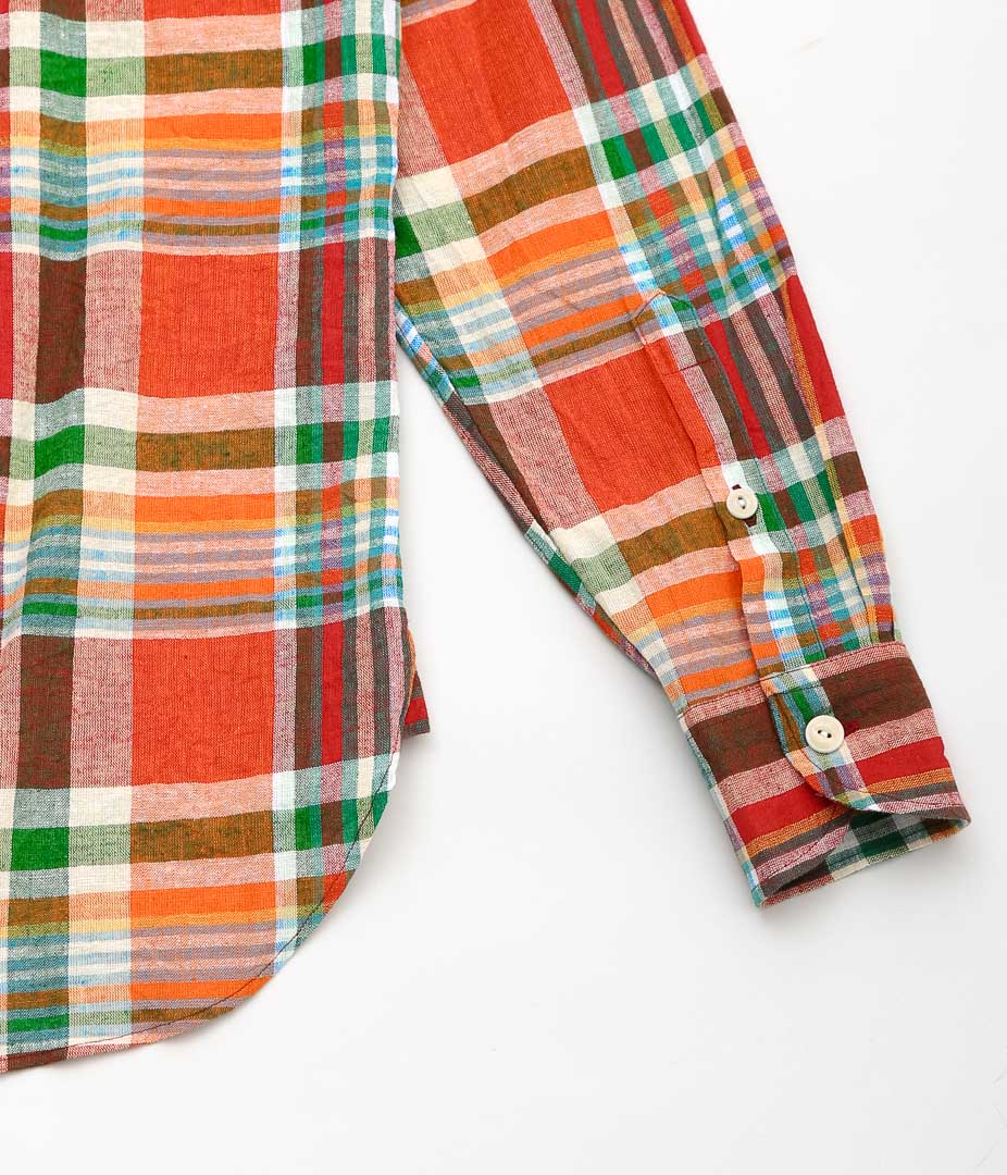 DRAKE'S ''MADRAS LINEN-COTTON WORK SHIRT'' (RED, ORG & GREEN)