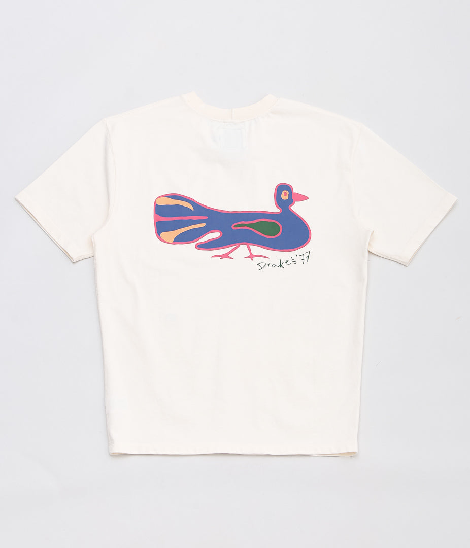 DRAKE'S ''PEACOCK GRAPHIC PRINT SS HIKING TEE'' (ANTIQUE WHITE)