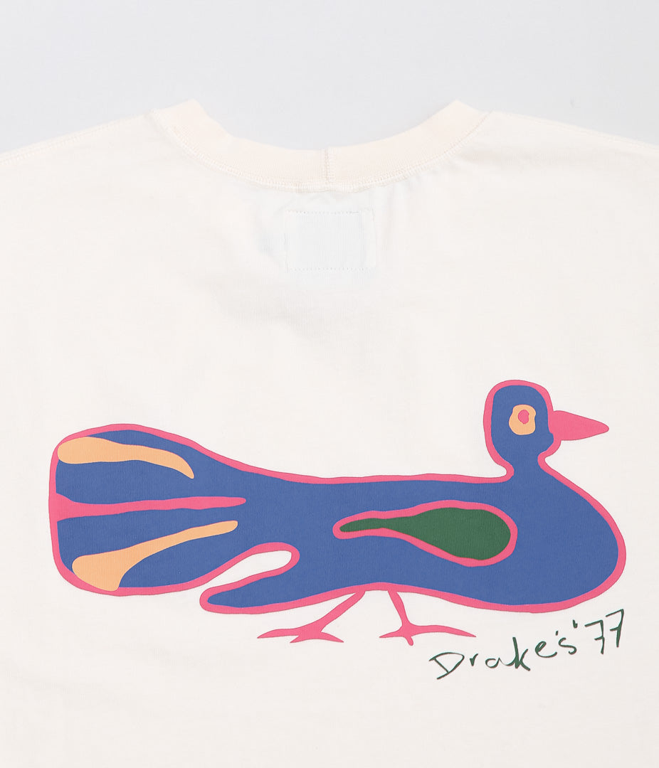 DRAKE'S ''PEACOCK GRAPHIC PRINT SS HIKING TEE'' (ANTIQUE WHITE)