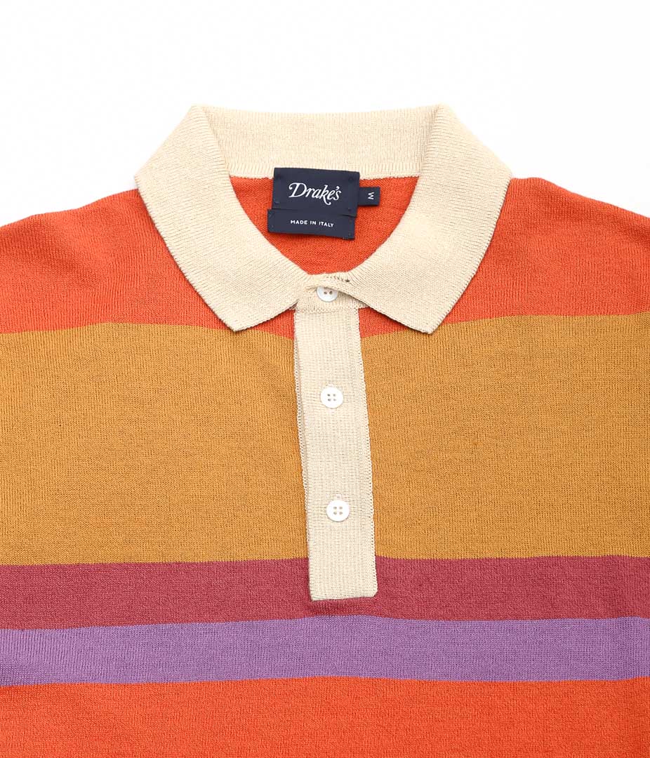 DRAKE'S ''STRIPED KNITTED RUGBY'' (ORANGE,BROWN & PURPLE)