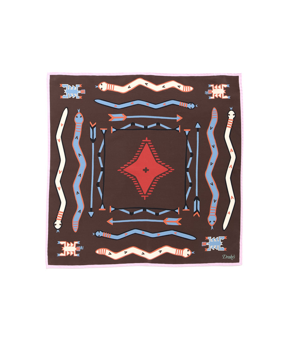 DRAKE'S ''TRIBAL POCKET SQAURE'' (BROWN & PINK)