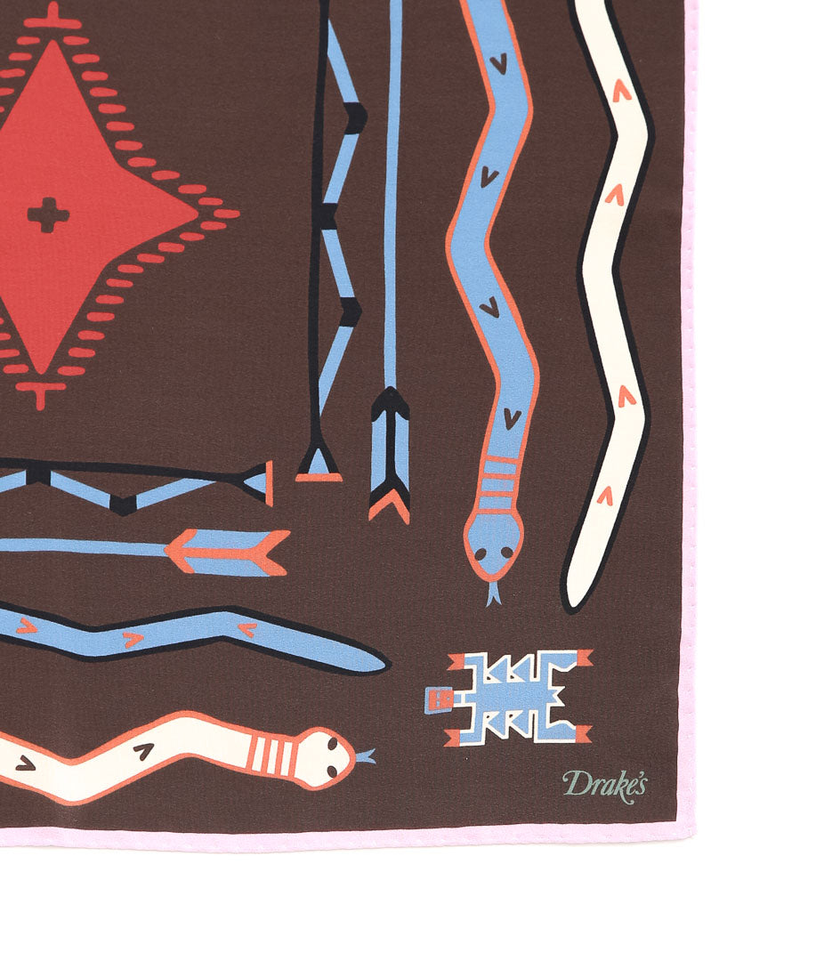 DRAKE'S ''TRIBAL POCKET SQAURE'' (BROWN & PINK)