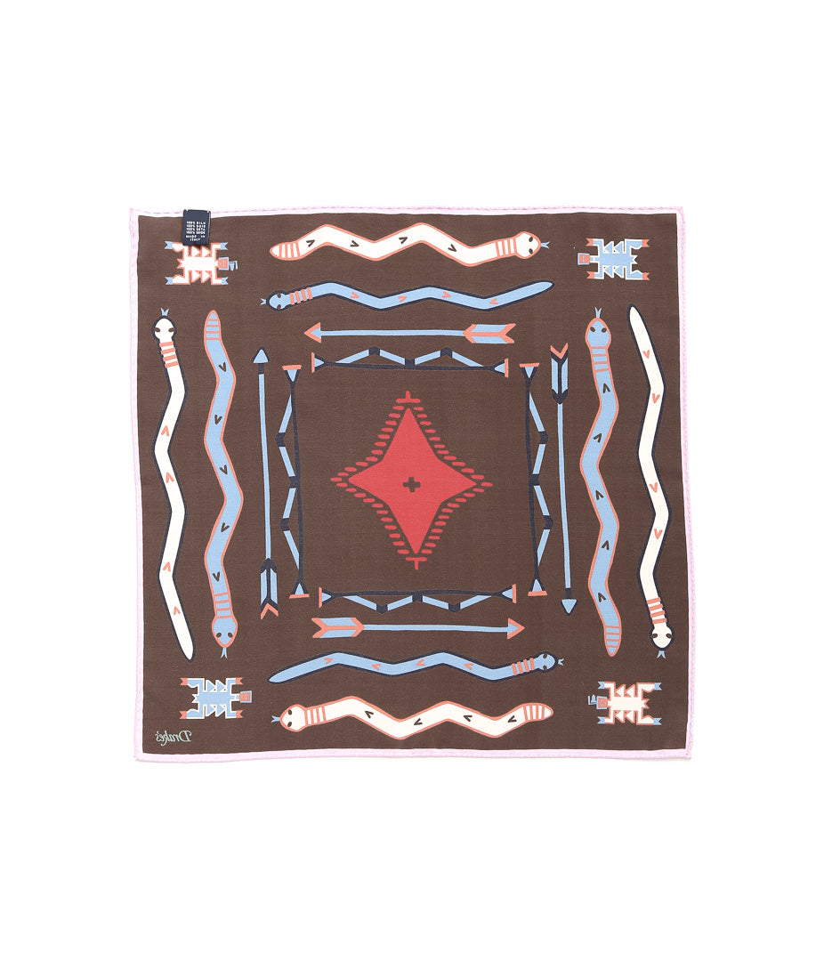 DRAKE'S ''TRIBAL POCKET SQAURE'' (BROWN & PINK)