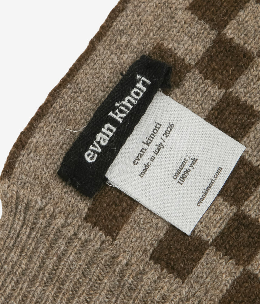EVAN KINORI ''KNIT SCARF | UNDYED YAK WOOL '' (LIGHT BROWN/DARK BROWN)