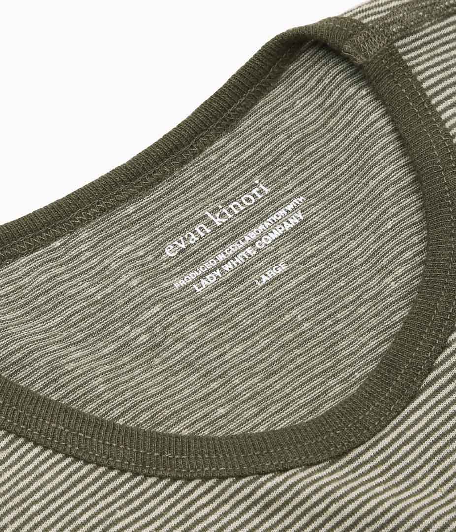 EVAN KINORI ''LONG SLEEVE TEE - STRIPED COTTON / HEMP'' (TAUPE / NATURAL)