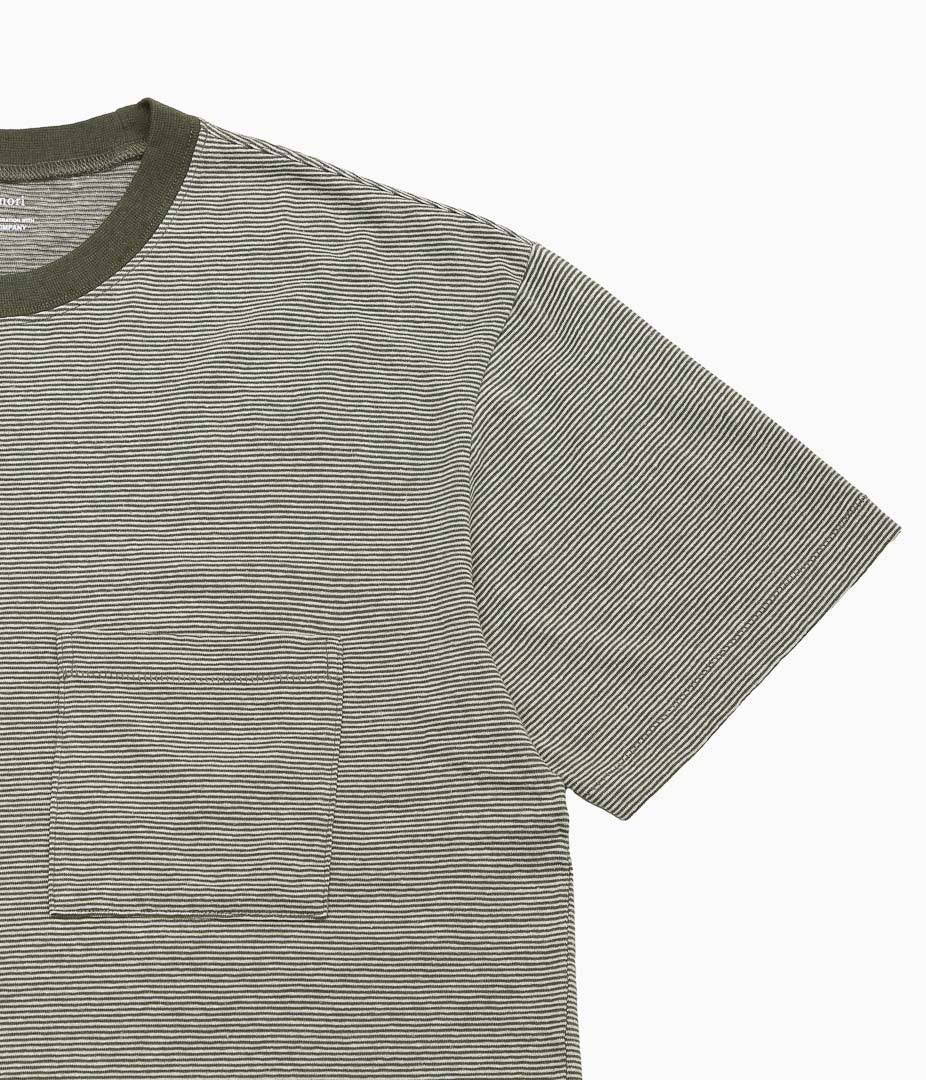 EVAN KINORI ''POCKET TEE - STRIPED COTTON / HEMP'' (TAUPE / NATURAL)