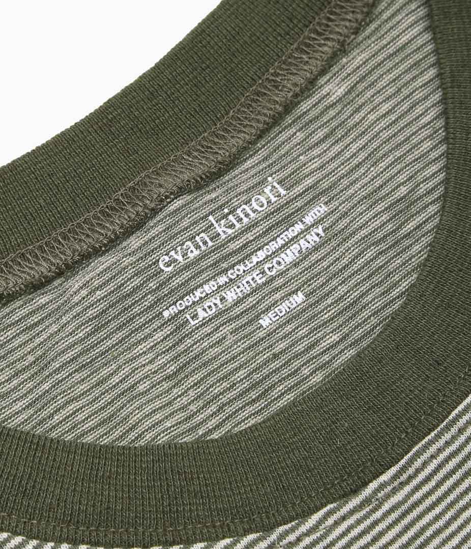EVAN KINORI ''POCKET TEE - STRIPED COTTON / HEMP'' (TAUPE / NATURAL)